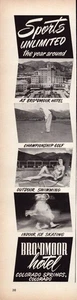 Broadmoor Hotel Print Ad 1954 Colorado Springs CO Golf Swimming Ice Skating - Picture 1 of 1