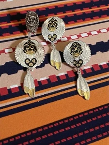 Vintage Montana Silberschmiede Ohrstecker Halskette Set Silber Gold Schwarz Ton - Bild 1 von 9