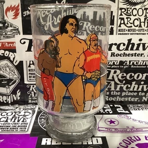 Vintage WWF Wrestling Becher Glas Hulk Andre Giant Roddy Piper Titan Sports 1985 - Bild 1 von 6