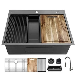 32 in Drop-In Single Bowl 18 Gauge Gunmetal Black Stainless Steel Kitchen Sink - Picture 1 of 12