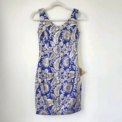 Vestido de fiesta Jessica McClintock para Gunne Sax azul y dorado talla 3/4 Foto 1 de 4