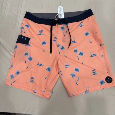 Rip Curl Mirage Boardshorts 34 Orange Surf Trunks Palm Trees Stretch 8” Inseam - Image 1 of 4