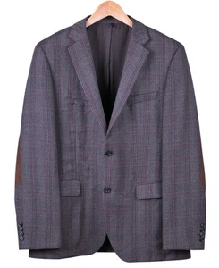 Hugo Boss Brown Gray Woven Wool Herringbone Check Sport Coat Jacket Blazer 40 R - Picture 1 of 10