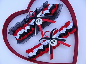 New White Black Red Nightmare Before Christmas Jack Skellington Wedding Garters - Picture 1 of 1