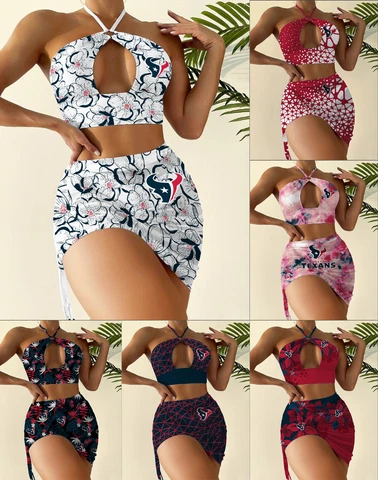 Houston Texans 2 Pieces Cutout Swimsuit Halter Bikini Sexy Bathing Suit Swimwear Cover