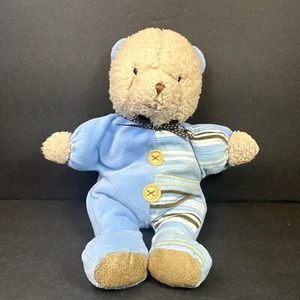 Carters Baby Lovey Bear 9” Plush Rattle Retired 2008 Clean Brown Blue Stripe - Picture 1 of 7