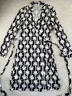 Diane Von Furstenberg Dress Size 8 Silk Jersey Wrap Black White Palm Tree Leaf