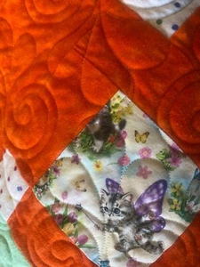 Colorful Hand Sewn Baby Crib Quilt - Cats~Dogs~Stars~Footprints 59 X 59 - Picture 1 of 24
