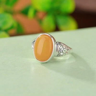 Anillo F02 Ámbar Ovalado Decorado con Mariposa en el Lateral Plata 925 Foto 1 de 4