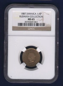 JAMAICA 1887 1 FARTHING COIN, CHOICE UNCIRCULATED, NGC CERTIFIED MS-65 - Picture 1 of 2