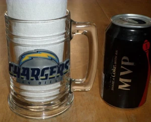 (NFL) SAN DIEGO CHARGERS FOOTBALL, (3-D) PEWTER METAL LOGO, GLASS BEER MUG, Vint - Picture 1 of 11
