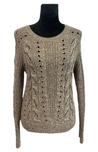 Neu mit Etikett Lucky Brand Pullover mit Zopfmuster braun Wollmischung Größe M - Bild 1 von 12