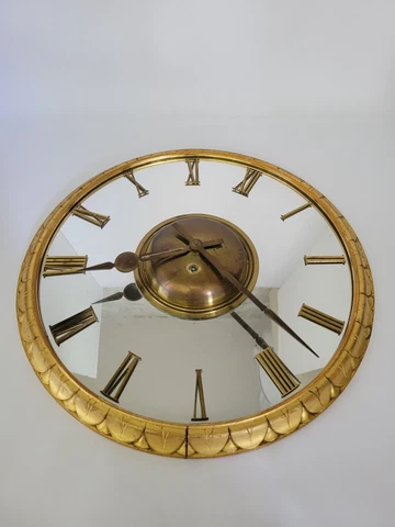 13.75'' Mirrored & brass wood frame wall clock art deco antique Cover