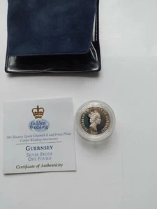 GUERNSEY PROOF £1 SILVER COIN 1997 GOLDEN WEDDING ANNIVERSARY - Picture 1 of 2