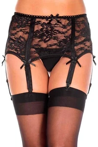 Black Stretch Floral Lace 6 Strap Pull On Sexy Ladies Retro Suspender Belt P7728 - Picture 1 of 4