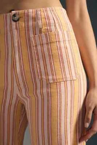 Anthropologie Colette Linen Crop Pants Striped Maeve Wide Leg Orange Size 26 NEW - Picture 1 of 9