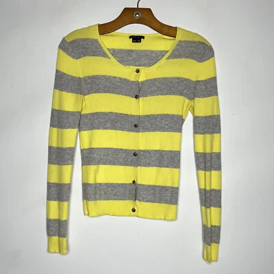 Theory Yellow Gray Stripe Button Up Lightweight Cardigan Womens Size M - Image 1 of 4