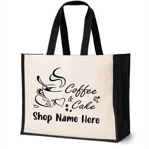 Bolso de Mano Personalizado Coffee Shop Empresa Negocios Nombre Damas Lona Comprador - Imagen 1 de 6