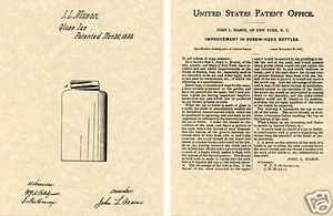 MASON JAR 1858 US Patent Kunstdruck FERTIG ZUM RAHMEN !!! John Flasche - Bild 1 von 1