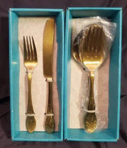 Pioneer Woman Gold Mazie Edelstahl 5-teiliges Besteck oder 4-teiliges Servierset - Bild 1 von 11