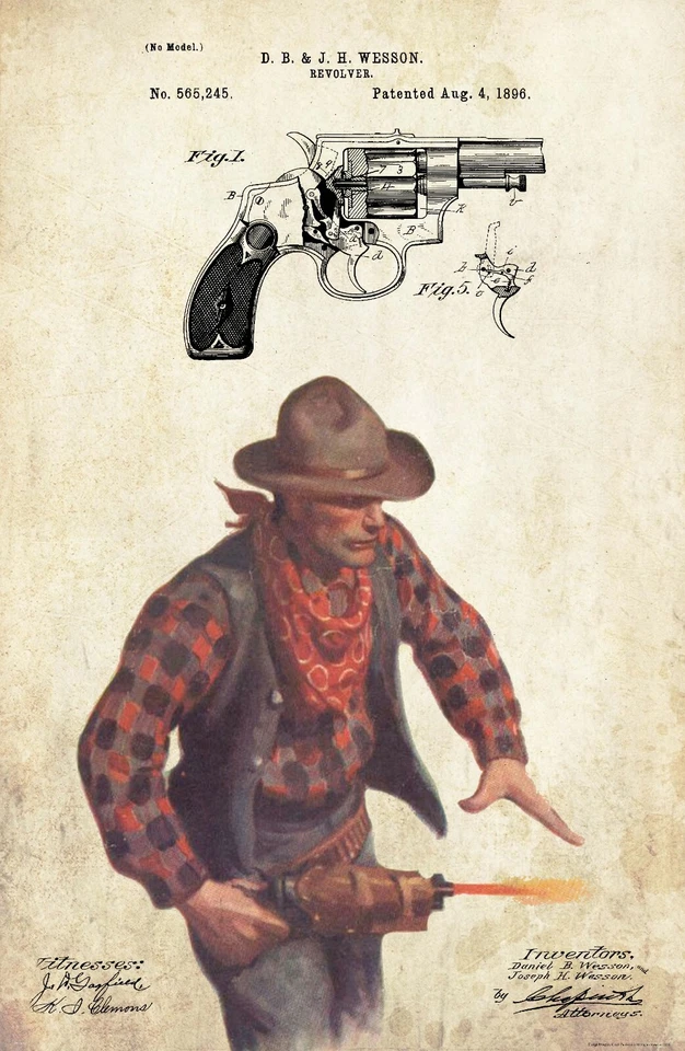 Smith & Wesson Revolver Patent Art Print 11x17 Vintage Gun Collector Pistol