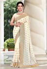 White Indian Bollywood Resham Zari Stone Embroidered Georgette Party Wear Saree
