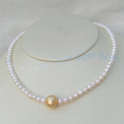 Collar colgante de perlas de oro de perlas de Akoya blancas naturales de 5-6 mm broche de oro de 18 pulgadas y 14 k Foto 1 de 4