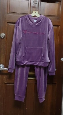 Champion Purple Velour Sweatsuit - Pullover Hoodie & Pants - Size XL - Image 1 of 4