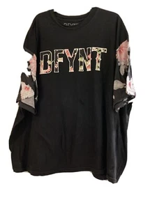 DFYNT Black Short Sleeve Tee SZ 3XL Pink Flowers on Sleeves and In Letters - Picture 1 of 7