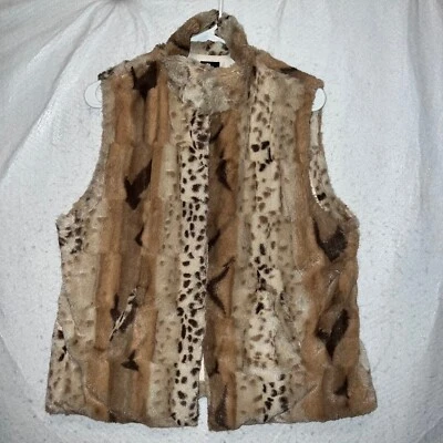 Chaleco para mujer Cejon talla grande 40 pulgadas multi beige y marrón imitación piel. Patrón de leopardo Foto 1 de 4