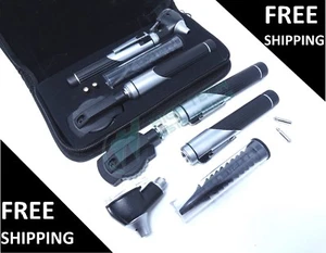 DUAL HANDLE LED FIBER OPTIC Otoscope Ophthalmoscope Diagnostic ENT SET- BLACK - Picture 1 of 4