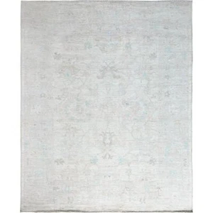 8'x10' White Afghan Oushak Supple Collection Pure Wool Hand Knotted Rug R889 - Picture 1 of 12
