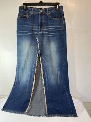 XOXO Women's Distressed Maxi Front Split  Frayed Blue Denim Skirt Sz 5/6 - Image 1 of 4
