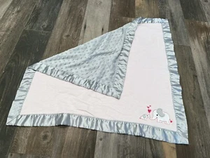 Starting Out One Elephants Baby Blanket Hearts Pink White Gray Dots Satin Trim - Picture 1 of 6