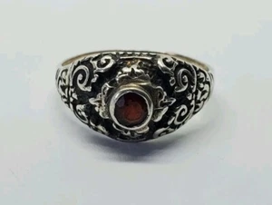 Sterling Silber Bali Floral roter Granat Ring Größe 8,25 - Bild 1 von 7
