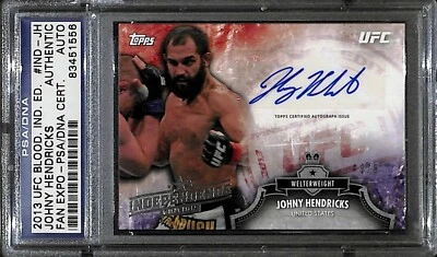 Tarjeta roja firmada por Johny Hendricks 2013 Topps UFC Bloodlines Independence Ed JH PSA Foto 1 de 4