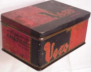 Antike niederländische Lithographie Box Metall Tebacco Zigarren Dose Design Vero Amerillo Art - Bild 1 von 12