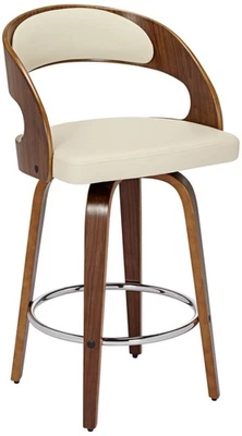 Walnut Swivel Bar Stool 25 3/4" High Cream Cushion Kitchen Counter Height Island - Image 1 of 2