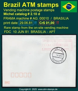 Brasilien ATM AG.00010 * 29.06.81 / Cr$ 1,00 auf FDC Brasilia APT * Frama - Picture 1 of 3