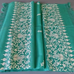 Antique 19thC French Cashmere Wool Shawl POINT de BEAUVAIS Hand Embroidery 75X23 - Picture 1 of 11