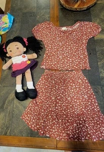 Lily Bleu Girls Two Piece Skirt Outfit Size 10 Rust With Daisies - Picture 1 of 6