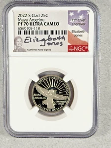 2022 S Clad 25C Maya Angelou NGC PF70 Ultra Cameo Elizabeth Jones Signed #2P13 - Picture 1 of 2