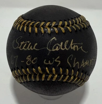 STEVE CARLTON Signed Official Black MLB Baseball w/ "67-80 WS Champs" AUTO - BAS - Image 1 of 2