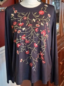  Sag Harbor Womens Navy Floral Embroidered Top Size XLarge Long Sleeve Lined - Picture 1 of 6