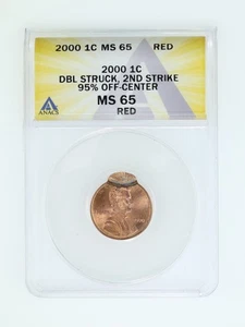 2000 1C Mint Error ANACS DBL Struck 2nd Strike 95% Off Center MS65 RED - Picture 1 of 2