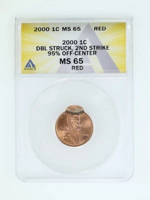 2000 1C Mint Error ANACS DBL Struck 2nd Strike 95% Off Center MS65 RED - Image 1 of 2