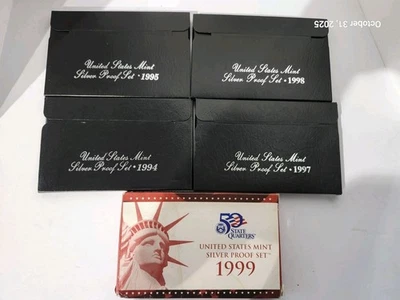 Lot of 5 US Mint Silver Proof Sets 1994, 1995, 1997, 1998 & 1999. 1st year state - Image 1 of 4