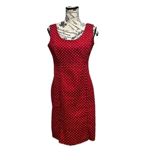 Vintage Retro Rockabilly Pinup Red Polka Dot Midi Dress M 90s 80s Preppy Coastal - Picture 1 of 7