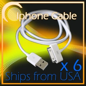 6X 3FT USB SYNC DATA CHARGER POWER CABLE CORD IPHONE 4S 4 3GS 3G IPOD TOUCH IPAD - Zdjęcie 1 z 1