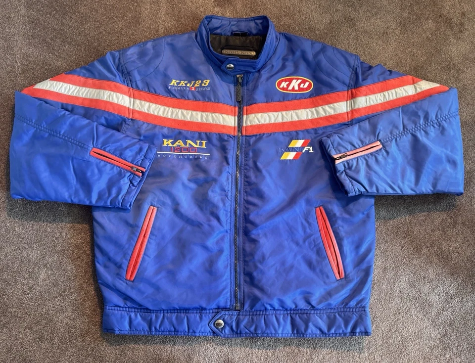 Chaqueta de satén Karl Kani Racing Team de colección talla L azul KKJ23 Fórmula 1 detalles de cuero Foto 1 de 4